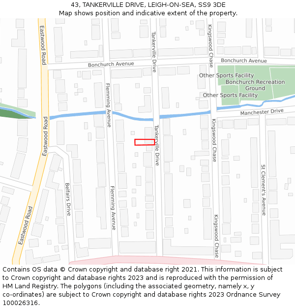 43, TANKERVILLE DRIVE, LEIGH-ON-SEA, SS9 3DE: Location map and indicative extent of plot