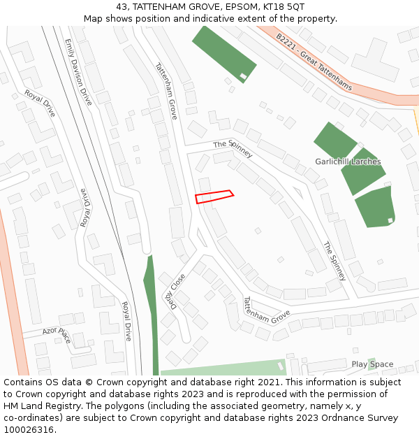 43, TATTENHAM GROVE, EPSOM, KT18 5QT: Location map and indicative extent of plot