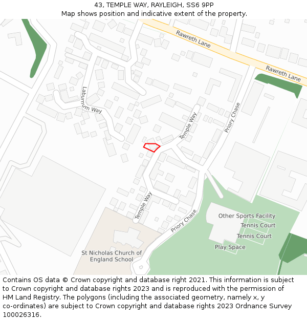 43, TEMPLE WAY, RAYLEIGH, SS6 9PP: Location map and indicative extent of plot