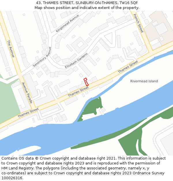 43, THAMES STREET, SUNBURY-ON-THAMES, TW16 5QF: Location map and indicative extent of plot