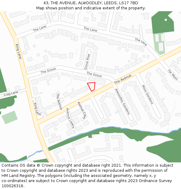 43, THE AVENUE, ALWOODLEY, LEEDS, LS17 7BD: Location map and indicative extent of plot