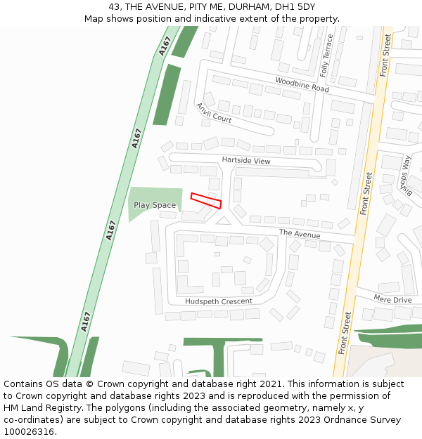43, THE AVENUE, PITY ME, DURHAM, DH1 5DY: Location map and indicative extent of plot