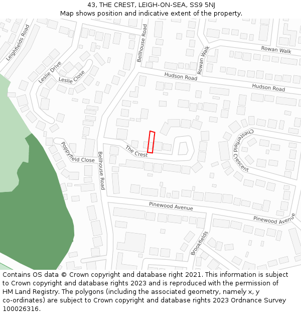 43, THE CREST, LEIGH-ON-SEA, SS9 5NJ: Location map and indicative extent of plot