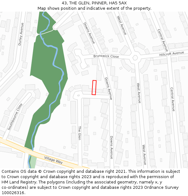 43, THE GLEN, PINNER, HA5 5AX: Location map and indicative extent of plot