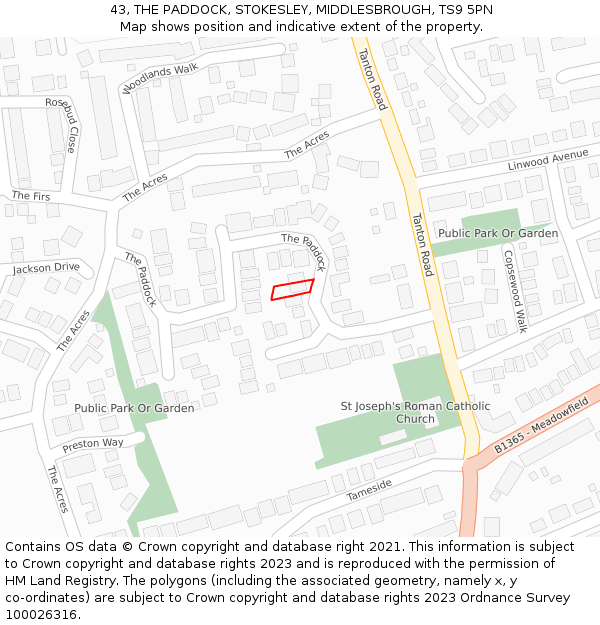 43, THE PADDOCK, STOKESLEY, MIDDLESBROUGH, TS9 5PN: Location map and indicative extent of plot