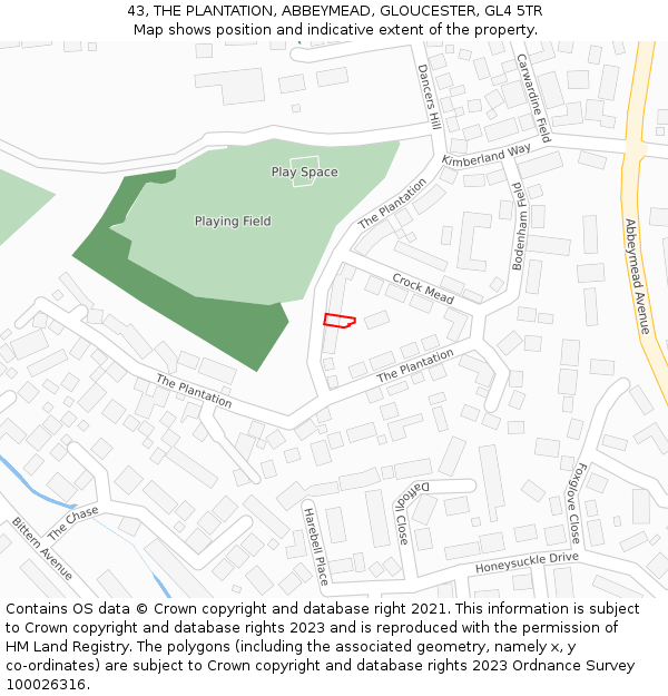 43, THE PLANTATION, ABBEYMEAD, GLOUCESTER, GL4 5TR: Location map and indicative extent of plot