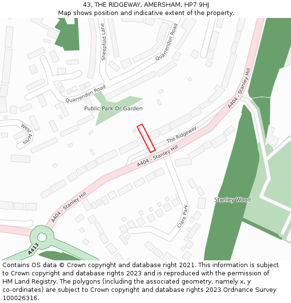 43, THE RIDGEWAY, AMERSHAM, HP7 9HJ: Location map and indicative extent of plot