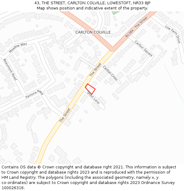 43, THE STREET, CARLTON COLVILLE, LOWESTOFT, NR33 8JP: Location map and indicative extent of plot