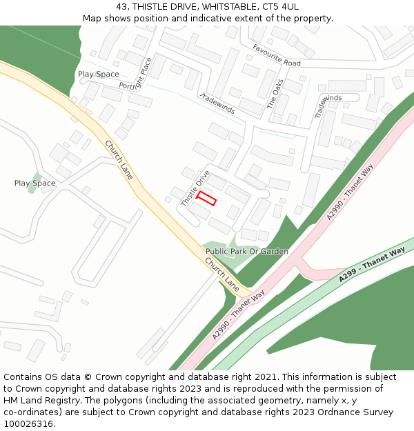 43, THISTLE DRIVE, WHITSTABLE, CT5 4UL: Location map and indicative extent of plot