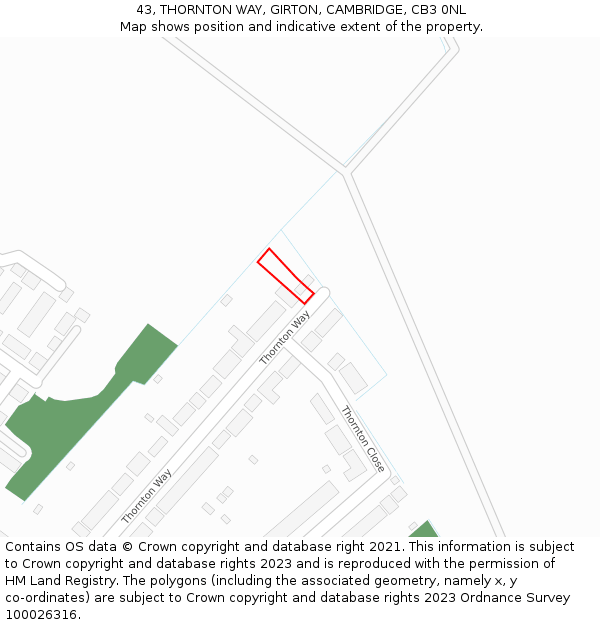 43, THORNTON WAY, GIRTON, CAMBRIDGE, CB3 0NL: Location map and indicative extent of plot