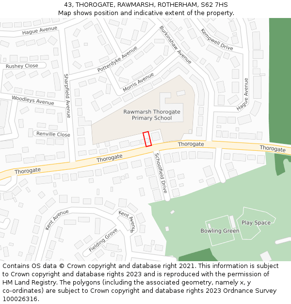 43, THOROGATE, RAWMARSH, ROTHERHAM, S62 7HS: Location map and indicative extent of plot