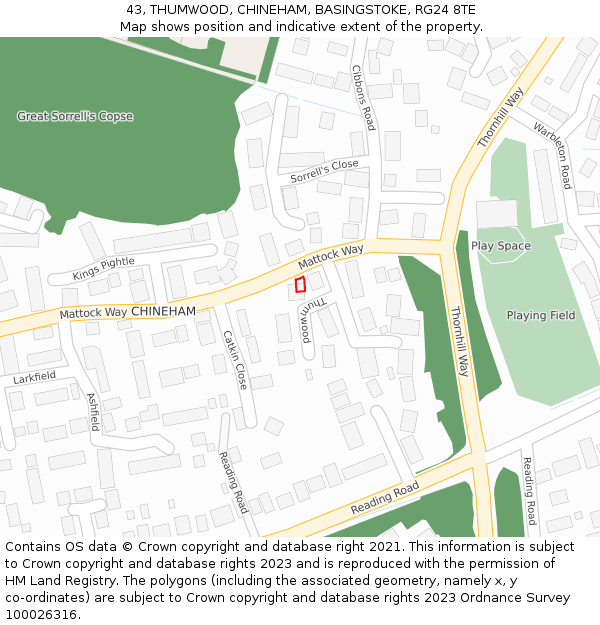 43, THUMWOOD, CHINEHAM, BASINGSTOKE, RG24 8TE: Location map and indicative extent of plot