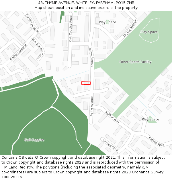 43, THYME AVENUE, WHITELEY, FAREHAM, PO15 7NB: Location map and indicative extent of plot