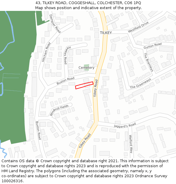 43, TILKEY ROAD, COGGESHALL, COLCHESTER, CO6 1PQ: Location map and indicative extent of plot