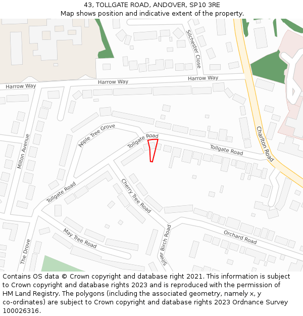 43, TOLLGATE ROAD, ANDOVER, SP10 3RE: Location map and indicative extent of plot