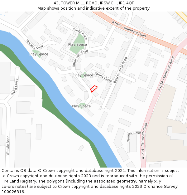 43, TOWER MILL ROAD, IPSWICH, IP1 4QF: Location map and indicative extent of plot