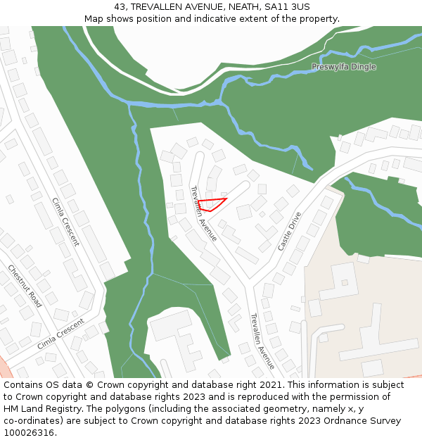 43, TREVALLEN AVENUE, NEATH, SA11 3US: Location map and indicative extent of plot