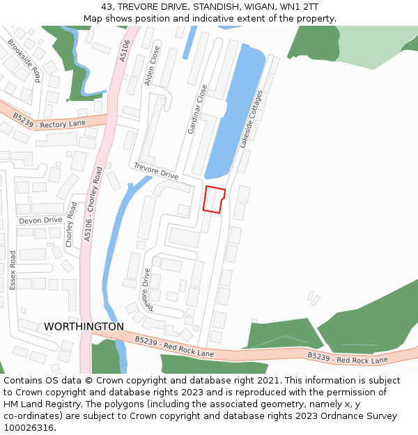 43, TREVORE DRIVE, STANDISH, WIGAN, WN1 2TT: Location map and indicative extent of plot