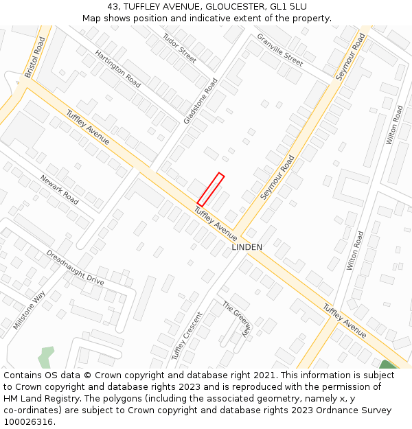 43, TUFFLEY AVENUE, GLOUCESTER, GL1 5LU: Location map and indicative extent of plot