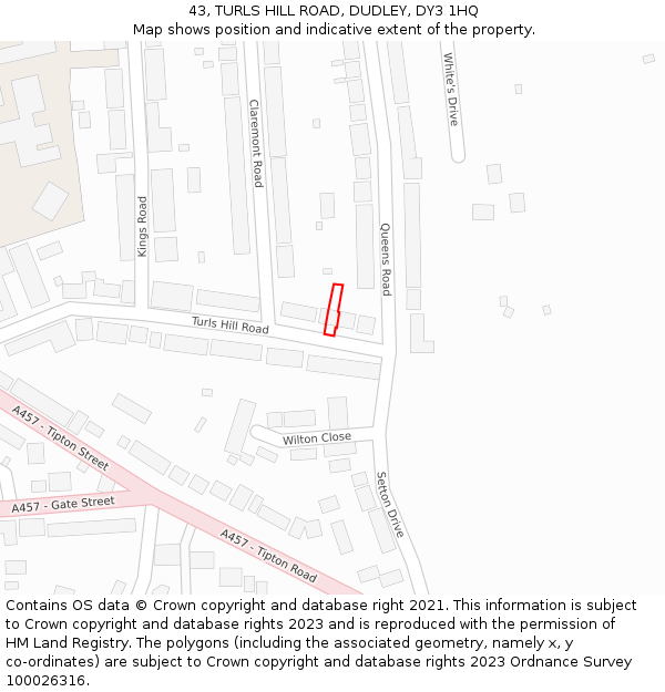 43, TURLS HILL ROAD, DUDLEY, DY3 1HQ: Location map and indicative extent of plot