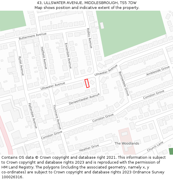 43, ULLSWATER AVENUE, MIDDLESBROUGH, TS5 7DW: Location map and indicative extent of plot