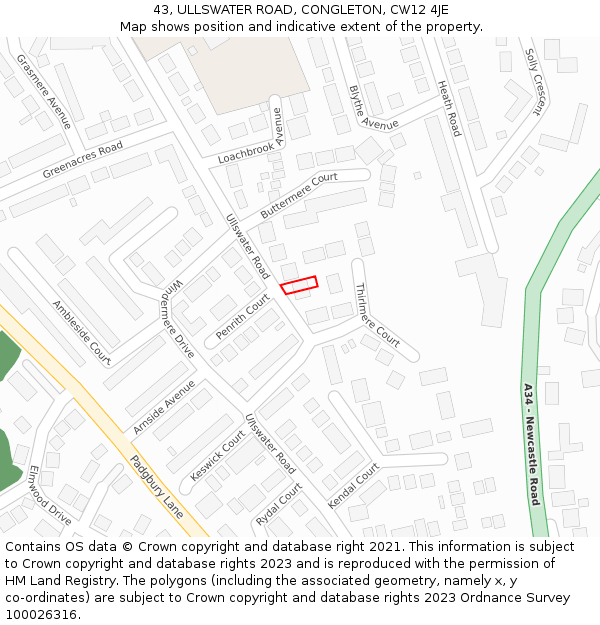 43, ULLSWATER ROAD, CONGLETON, CW12 4JE: Location map and indicative extent of plot
