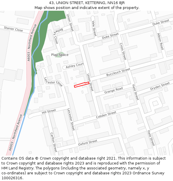 43, UNION STREET, KETTERING, NN16 8JR: Location map and indicative extent of plot