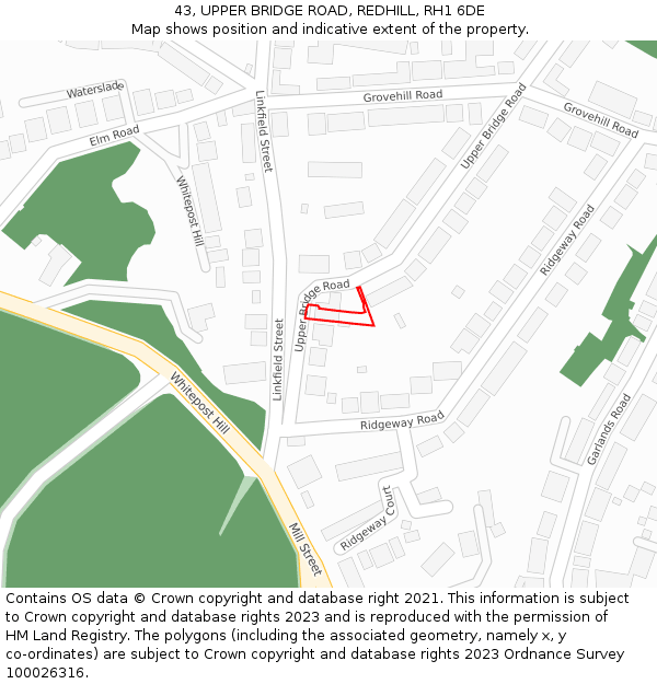 43, UPPER BRIDGE ROAD, REDHILL, RH1 6DE: Location map and indicative extent of plot