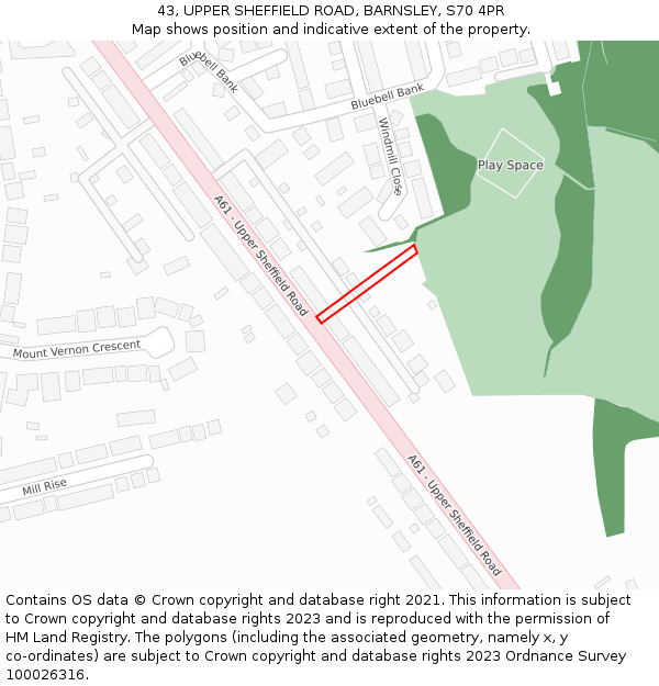 43, UPPER SHEFFIELD ROAD, BARNSLEY, S70 4PR: Location map and indicative extent of plot