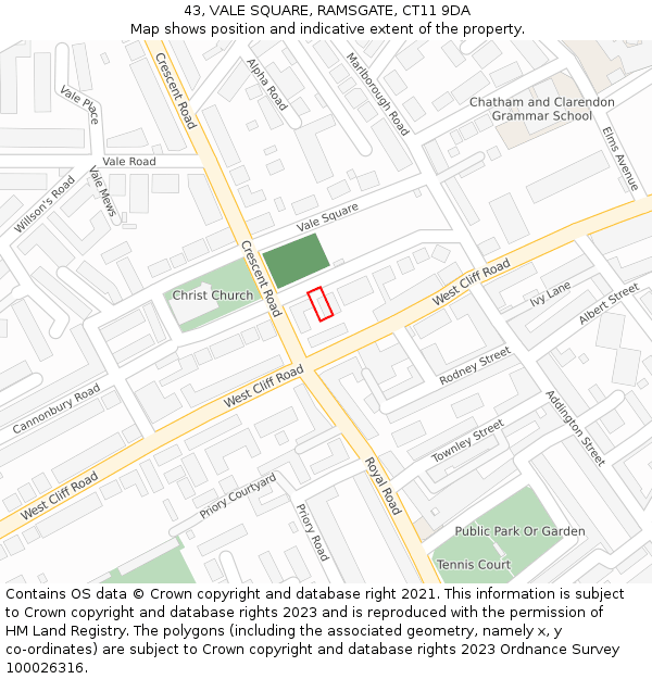 43, VALE SQUARE, RAMSGATE, CT11 9DA: Location map and indicative extent of plot