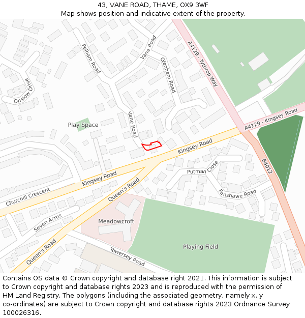 43, VANE ROAD, THAME, OX9 3WF: Location map and indicative extent of plot