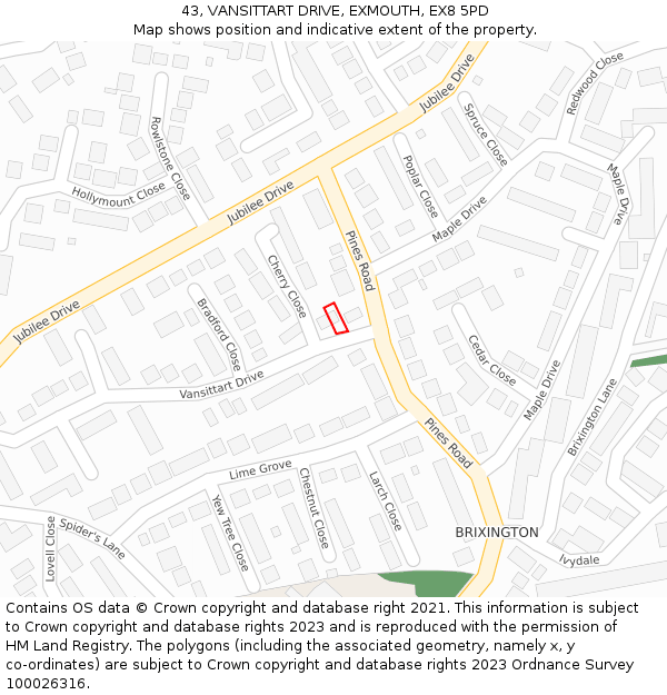 43, VANSITTART DRIVE, EXMOUTH, EX8 5PD: Location map and indicative extent of plot