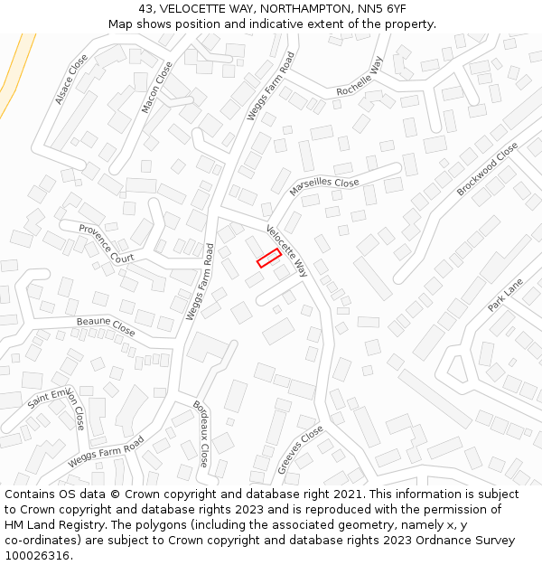 43, VELOCETTE WAY, NORTHAMPTON, NN5 6YF: Location map and indicative extent of plot