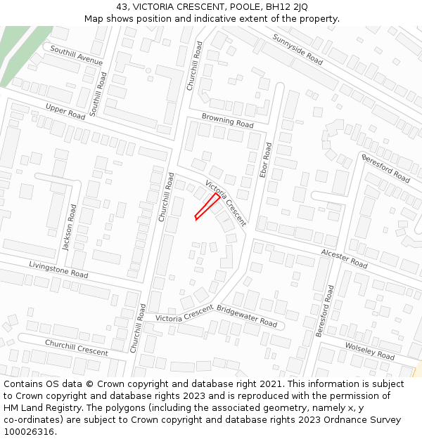 43, VICTORIA CRESCENT, POOLE, BH12 2JQ: Location map and indicative extent of plot