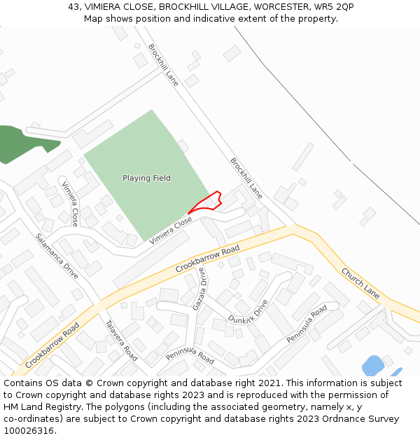 43, VIMIERA CLOSE, BROCKHILL VILLAGE, WORCESTER, WR5 2QP: Location map and indicative extent of plot