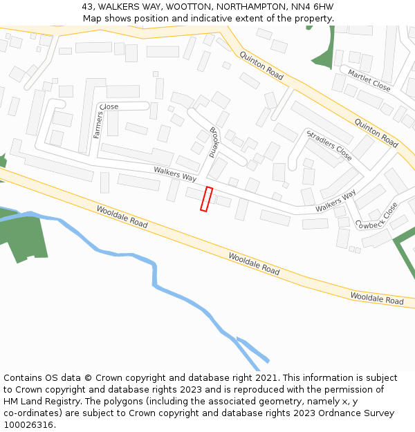 43, WALKERS WAY, WOOTTON, NORTHAMPTON, NN4 6HW: Location map and indicative extent of plot