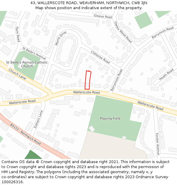 43, WALLERSCOTE ROAD, WEAVERHAM, NORTHWICH, CW8 3JN: Location map and indicative extent of plot