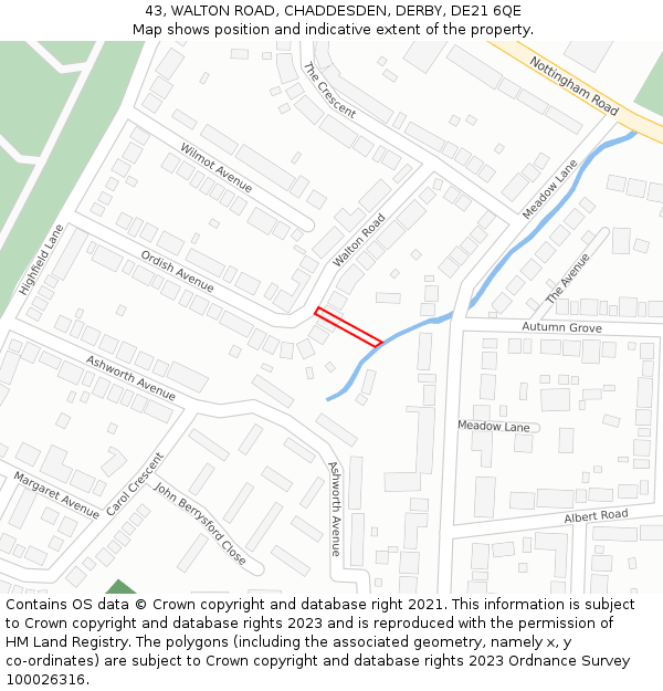 43, WALTON ROAD, CHADDESDEN, DERBY, DE21 6QE: Location map and indicative extent of plot