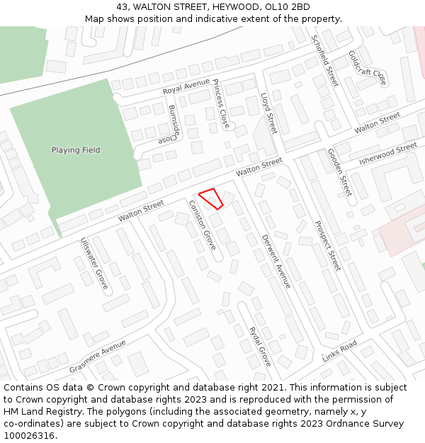 43, WALTON STREET, HEYWOOD, OL10 2BD: Location map and indicative extent of plot