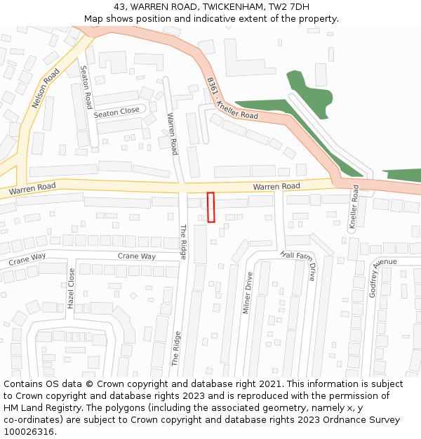 43, WARREN ROAD, TWICKENHAM, TW2 7DH: Location map and indicative extent of plot