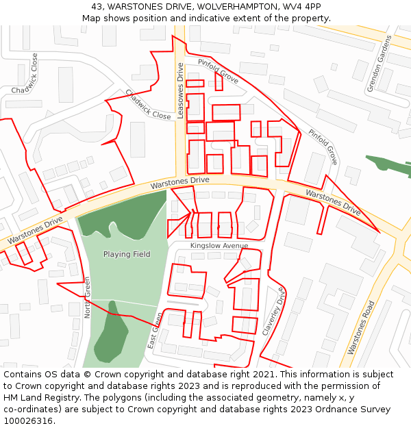 43, WARSTONES DRIVE, WOLVERHAMPTON, WV4 4PP: Location map and indicative extent of plot