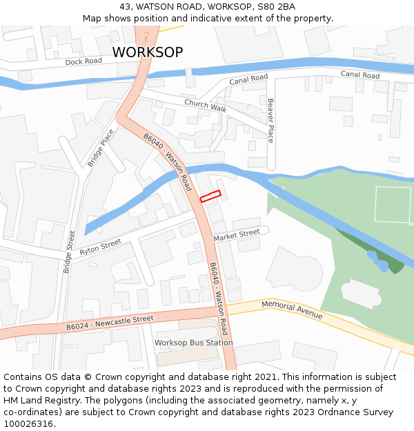 43, WATSON ROAD, WORKSOP, S80 2BA: Location map and indicative extent of plot