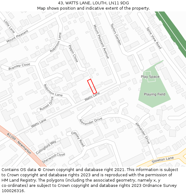 43, WATTS LANE, LOUTH, LN11 9DG: Location map and indicative extent of plot