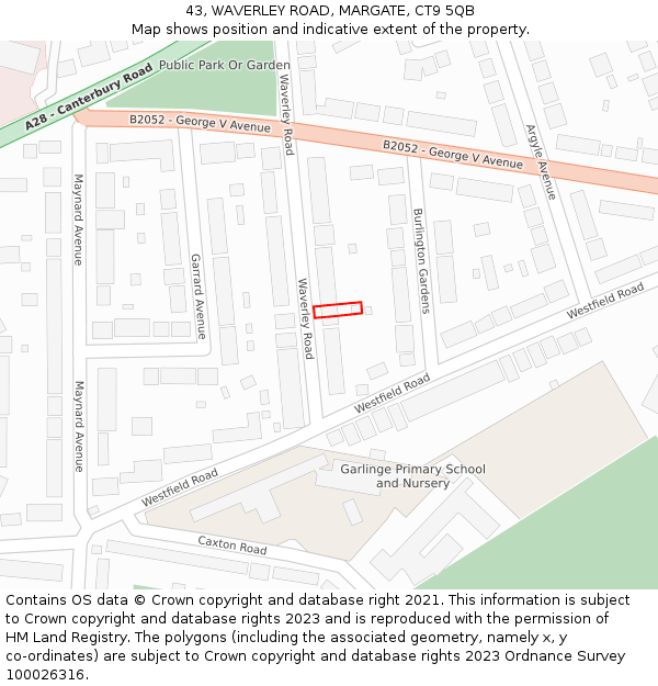 43, WAVERLEY ROAD, MARGATE, CT9 5QB: Location map and indicative extent of plot