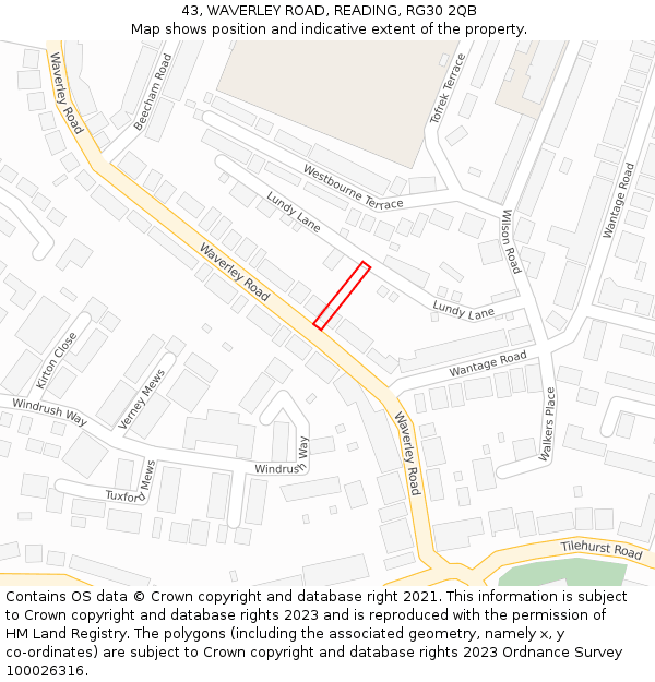 43, WAVERLEY ROAD, READING, RG30 2QB: Location map and indicative extent of plot