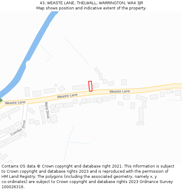 43, WEASTE LANE, THELWALL, WARRINGTON, WA4 3JR: Location map and indicative extent of plot