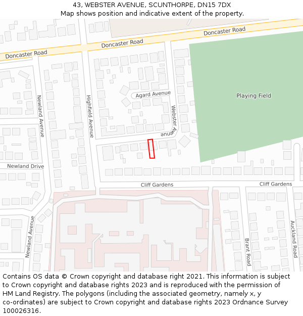 43, WEBSTER AVENUE, SCUNTHORPE, DN15 7DX: Location map and indicative extent of plot