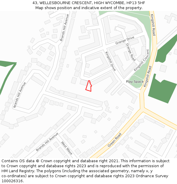 43, WELLESBOURNE CRESCENT, HIGH WYCOMBE, HP13 5HF: Location map and indicative extent of plot