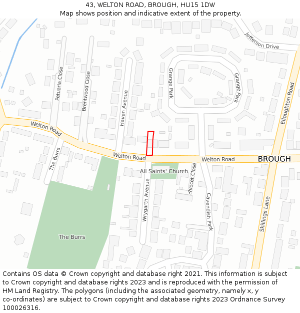 43, WELTON ROAD, BROUGH, HU15 1DW: Location map and indicative extent of plot