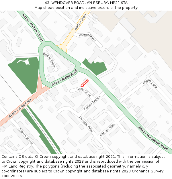 43, WENDOVER ROAD, AYLESBURY, HP21 9TA: Location map and indicative extent of plot